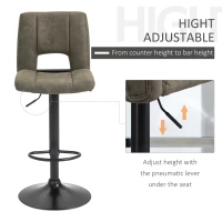 HOMCOM set 2 scaune inalte de bar, 41.5x51x94-115cm, kaki(m-4)