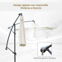 Outsunny Umbrela de Soare cu Brat, Manivela si 8 benzi LED cu Energie Solara(m-4)