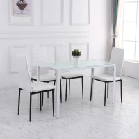 HOMCOM Masă Dreptunghiulară pentru 4 Persoane din Metal și Sticlă Securizată, 120x60x75 cm, Alb(m-8)