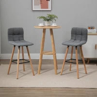HOMCOM Set 2 Taburete de Bar Capitonate Suport pentru Picioare si Spatar Tesatura si Lemn(m-2)