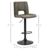 HOMCOM set 2 scaune inalte de bar, 41.5x51x94-115cm, kaki(m-3)