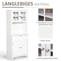 HOMCOM hoge kast keukenkast dressoir vitrinekast commode met lade glazen deuren veel opbergruimte voor keuken woonkamer MDF wit 68,6 x 40 x 164 cm(m-5)