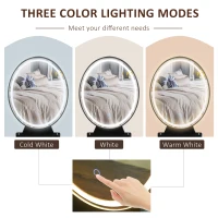 HOMCOM Masa de toaleta cu Oglinda Stil Industrial Lumini tip LED si Taburet Culoare Nuc(m-4)