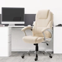 Vinsetto Fotoliu Birou Ergonomic cu Roti in Piele Naturala Bej(m-2)