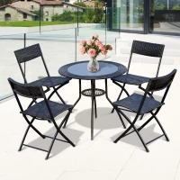 Outsunny Set 5 Mobiliere de Gradina in Rattan 4 Scaune Pliabile 1 Masuta in Sticla Securizata Monostrat, Negru(m-2)