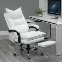Vinsetto Fotoliu de Birou din Piele ecologica Alb Ajustabil Rabatabil la 155° Suport pentru picioare(m-2)