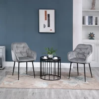 HOMCOM Set 2 Scaune moderne Capitonate Stil nordic din Catifea si Metal Gri(m-2)