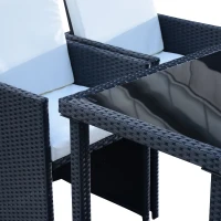 Outsunny Set Mobilier de Gradina in PE Rattan Mese 2 Scaune 2 Taburet cu Perne, Negru(m-8)