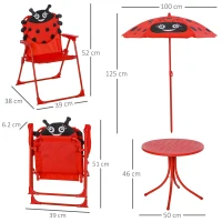 Outsunny Set masă de grădină cu 2 scaune pliabile, masă și scaune pentru copii în aer liber cu umbrelă din metal și poliester, roșu(m-3)