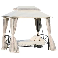 Outsunny Foisor cu Canapea cu 3 locuri si plasa de tantari, 256x172x248cm Culoare Bej(m-1)