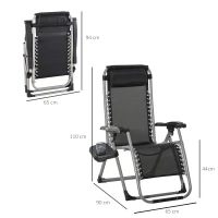 Outsunny Sezlong de Gradina cu Spatar Pliabil si Cadru din Metal, Albastru 90x 65x110cm(m-3)