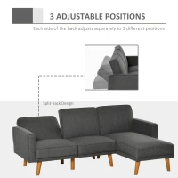 HOMCOM Canapea Extensibila pe Colt cu 3 Locuri din Tesatura Gri Lounge Reversibil(m-5)