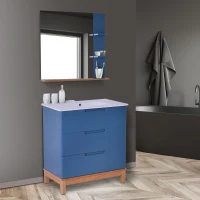 Kleankin Set Arredo Bagno 3 Pezzi Mobiletto Lavandino e Specchio in MDF Blu(m-2)