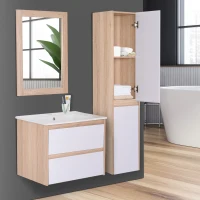 kleankin Set 4 Pzi Mobili a Sospensione Bagno in Ceramica e MDF Color Rovere(m-2)