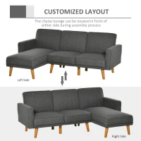 HOMCOM Canapea Extensibila pe Colt cu 3 Locuri din Tesatura Gri Lounge Reversibil(m-6)