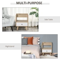 HOMCOM Noptiera Economie Spatiu Mobilier cu Sertar si Raft in Lemn 37x30x48cm - Stejar / alb(m-4)