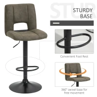 HOMCOM set 2 scaune inalte de bar, 41.5x51x94-115cm, kaki(m-5)
