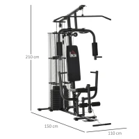 HOMCOM Statie de fitness Multifunctionala pentru Sala si Casa, din Otel 150x110x210cm Negru(m-3)
