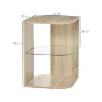 HOMCOM Masuta de Living Moderna si Multifunctionala din Lemn si Sticla pentru Living sau Dormitor, 40x40x56cm - Stejar(m-3)