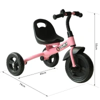 HomCom Tricicleta in Metal cu Clacson si Aripa, Roz(m-3)