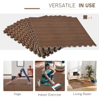 HOMCOM Covor Puzzle Antiderapant Efect Lemn 9 Piese Suprafata acoperita 3,24m²(m-7)