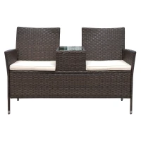 Outsunny Canapea de Gradina 2Locuri cu Masa si Perne in PE Rattan, 63x133x84cm, Maro(m-4)