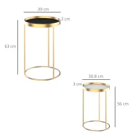 HOMCOM Set 2 Masute de sufragerie moderne Stivuibile, Metal si MDF Φ30/39x63cm(m-3)