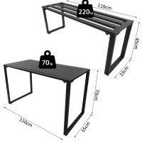 Outsunny Set da Picnic Tavolo con Panche in Metallo Nero  110 x 55 x 70 cm(m-3)