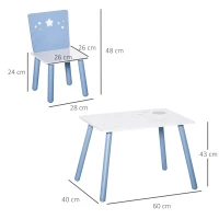 HOMCOM Masa cu Scaune Baieti si Fetite 2-6 Ani din Lemn Albastru deschis si Alb(m-3)