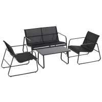 Outsunny Set Masă Bancă si 2 Scaune de Gradina din Metal si Textilen Neagra(m-1)