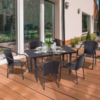 Outsunny Set Masa de Pranz si 6 Scaune Impletite cu Rattan Gradina Externa Maro(m-2)