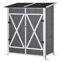 Outsunny Casuţa de Gradina cu Usa Dubla si Masuţă, Gri 139x75x147/160cm(m-1)