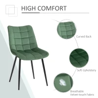 HOMCOM Set 2 Set 2 Scaune Moderne Captusite pentru Sufragerie Stil Nordic Catifea Verde(m-5)