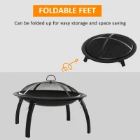 Outsunny Brazier de Gradina cu Capac pentru Arestarea Scanteilor Vatrai si Picioare Pliante(m-4)