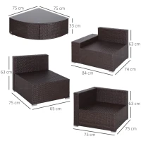 Outsunny Set Salon de Gradina din Rattan din PE de 6 Piese, Canapea cu Perne si Masuta cu Raft de Sticla(m-3)