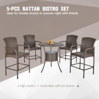 Outsunny Set 5 Piesei Masuta si 4 Scaune Inalte din Ratan Sintetic si Otel(m-4)