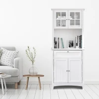 HOMCOM hoge kast keukenkast dressoir vitrinekast commode met lade glazen deuren veel opbergruimte voor keuken woonkamer MDF wit 68,6 x 40 x 164 cm(m-2)