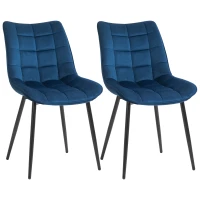 HOMCOM Set 2 Scaune Moderne Captusite pentru Sufragerie Stil Nordic Catifea Albastru(m-4)