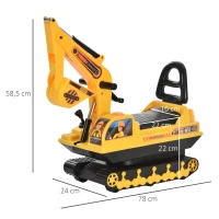 HOMCOM excavator de jucarie pentru copii, 78x24x58,5cm, galben(m-3)