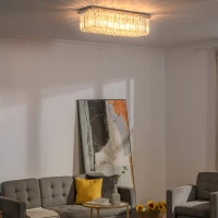 HOMCOM Lustra Moderna Dreptunghiulara cu Picaturi Cristal K9 Baza Otel Inox(m-2)