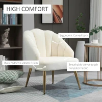 HOMCOM Fotoliu Catifea Crem – Spatar Scoica, 63×65×84 cm(m-4)