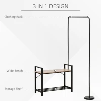 HOMCOM Suport de haine de Perete Bancuta Suport de Pantofi Stalp Pivotant la 360° din Metal Lemn(m-5)