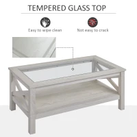 HOMCOM Masuta de Living cu Raft din Sticla Temperata sii Raft din MDF(m-5)