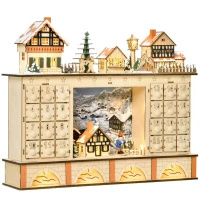HOMCOM Calendar de Advent din Lemn 24 de Sertare Satul de Craciun si Lumini(m-1)