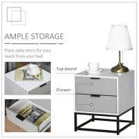 HOMCOM Noptiera cu 2 sertare Baza din metal, Camera de zi si Birou(m-6)