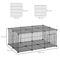 Pawhut Cușcă pentru Iepuri și Animale Mici cu 22 Panouri Modulare din Metal cu Ușă, 105x70x45 cm, Negru(m-3)