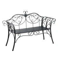Outsunny Banca pentru Gradina 2Locuri in Metal, 133x51.5x90cm, Negru(m-1)