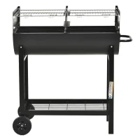 Outsunny Gratar din Otel cu 2 Grile Independente Negru 90cm x 45cm x 96cm(m-7)