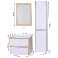 kleankin Set 4 Pzi Mobili a Sospensione Bagno in Ceramica e MDF Color Rovere(m-7)