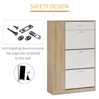 HOMCOM Dulap pentru Incaltaminte care Economiseste Spatiu cu 3 Usi si Rafturi Reglabile, Sertar si Dulapior, 84x30x132cm Stejar/Alb(m-6)